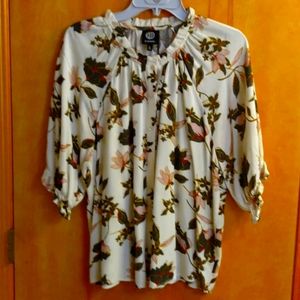 Large floral print short sleeve blouse